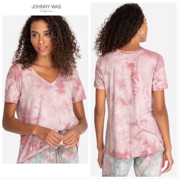 Johnny Was Tops - Johnny Was SO SOFT Pink Tie Dye V-Neck Tee Short Sleeves New With Tags